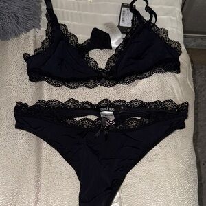 Boohoo Black Lace Bralette and Panty Set